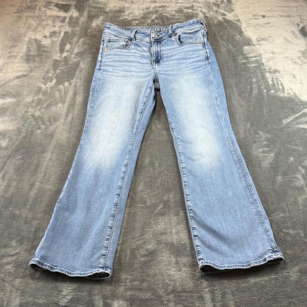 American Eagle Kick Boot Jeans Womens 10 Short Light Wash Next Level Stretch